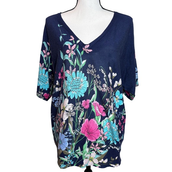 Talbots Tops - Talbots Floral Print Knit‎ Top V-Neck Short Sleeve Casual Comfy Womens Large L